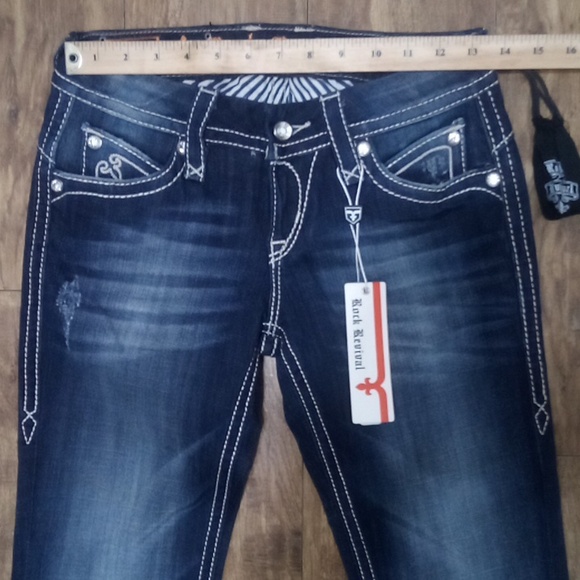 Rock Revival Women's 26 Dark Blue Jeans Bejeweled Distressed NWT - Picture 9 of 12